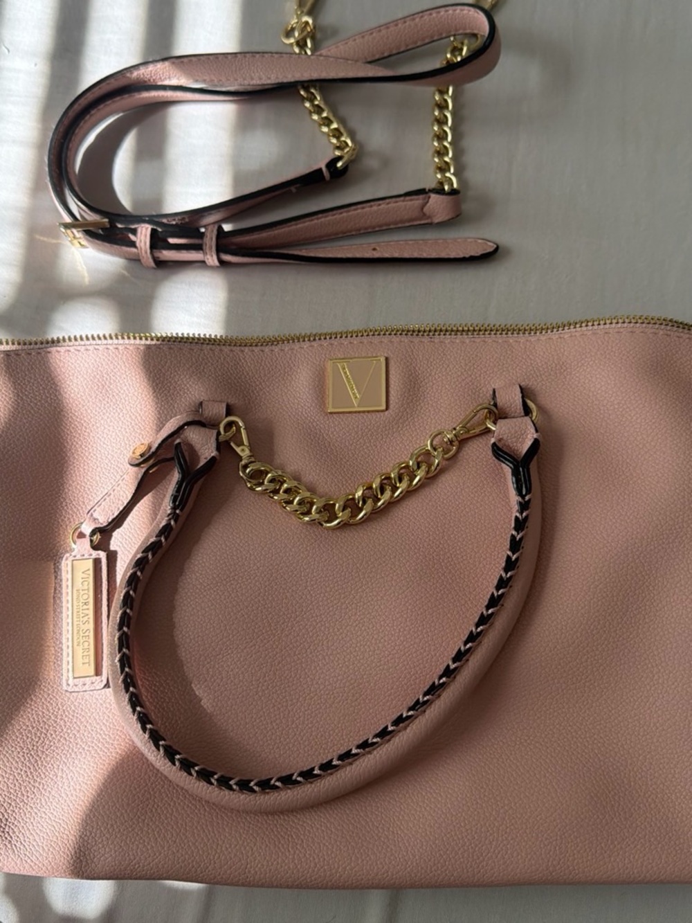 Victoria's Secret Pink Tote with Gold Chain Trim